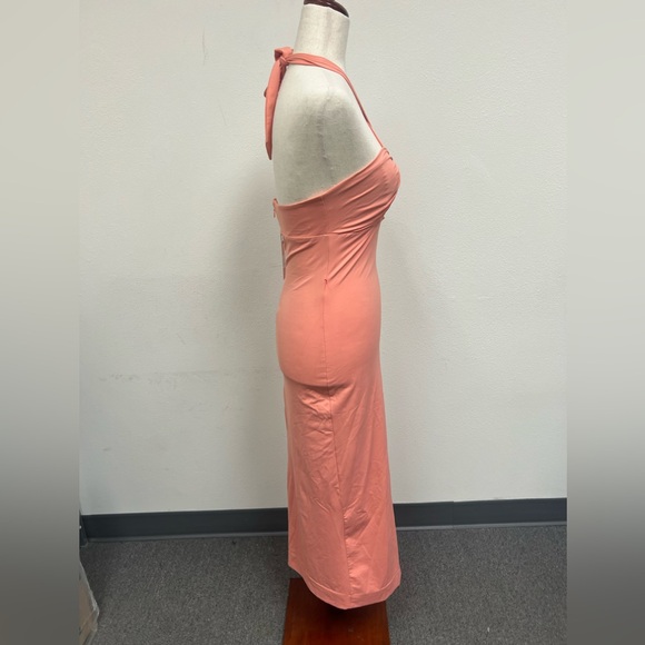 Bardot Orange Peach Stretch Halter Midi Slit Dress Guilia Size Small - Picture 9 of 12